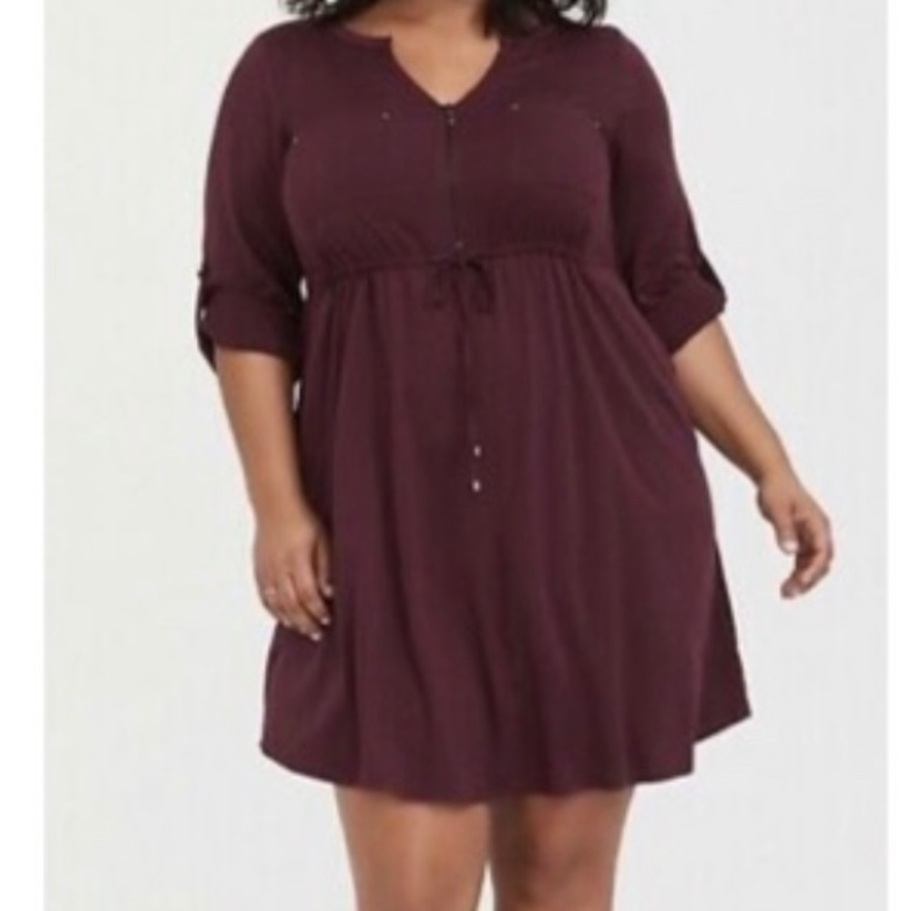 Torrid Purple Wine Challis Button Front Shirt Dress 12- zero